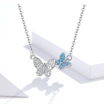 Hot Style Butterfly Necklace  Ring Set Fashion S925 Platinum Plated Two-Piece Jewelry Set