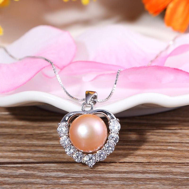 925 Silver Diamond Love Pendant Freshwater Pearl Pendant Fashion Ornament White Copper Gold-plated Jewelry