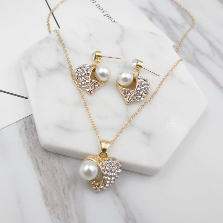 Fashion Peach Heart Pearl Jewelry Set