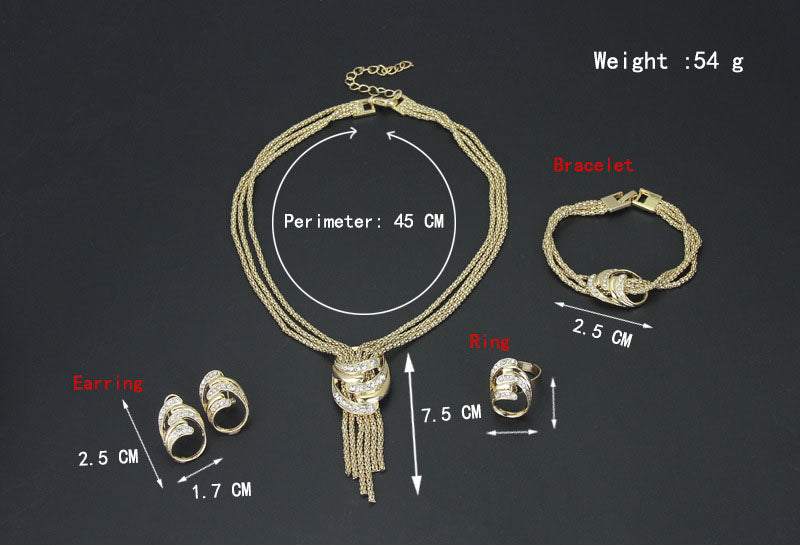 Fashion Necklace Bracelet Earrings Ring Jewelry Set