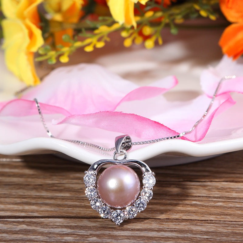 925 Silver Diamond Love Pendant Freshwater Pearl Pendant Fashion Ornament White Copper Gold-plated Jewelry