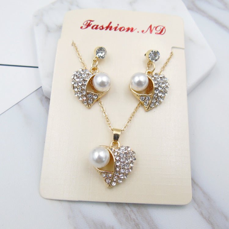 Fashion Peach Heart Pearl Jewelry Set